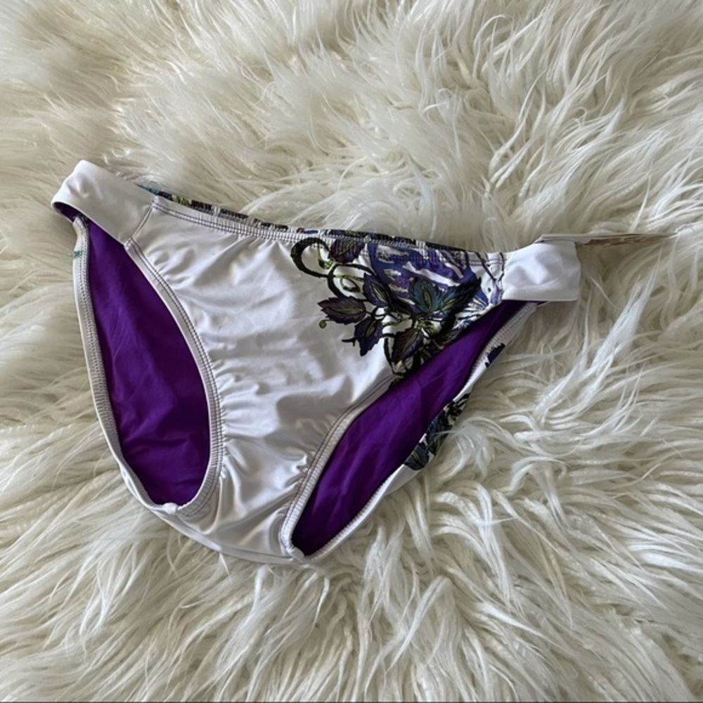 Lucky brand white purple floral‎ bikini bottom L